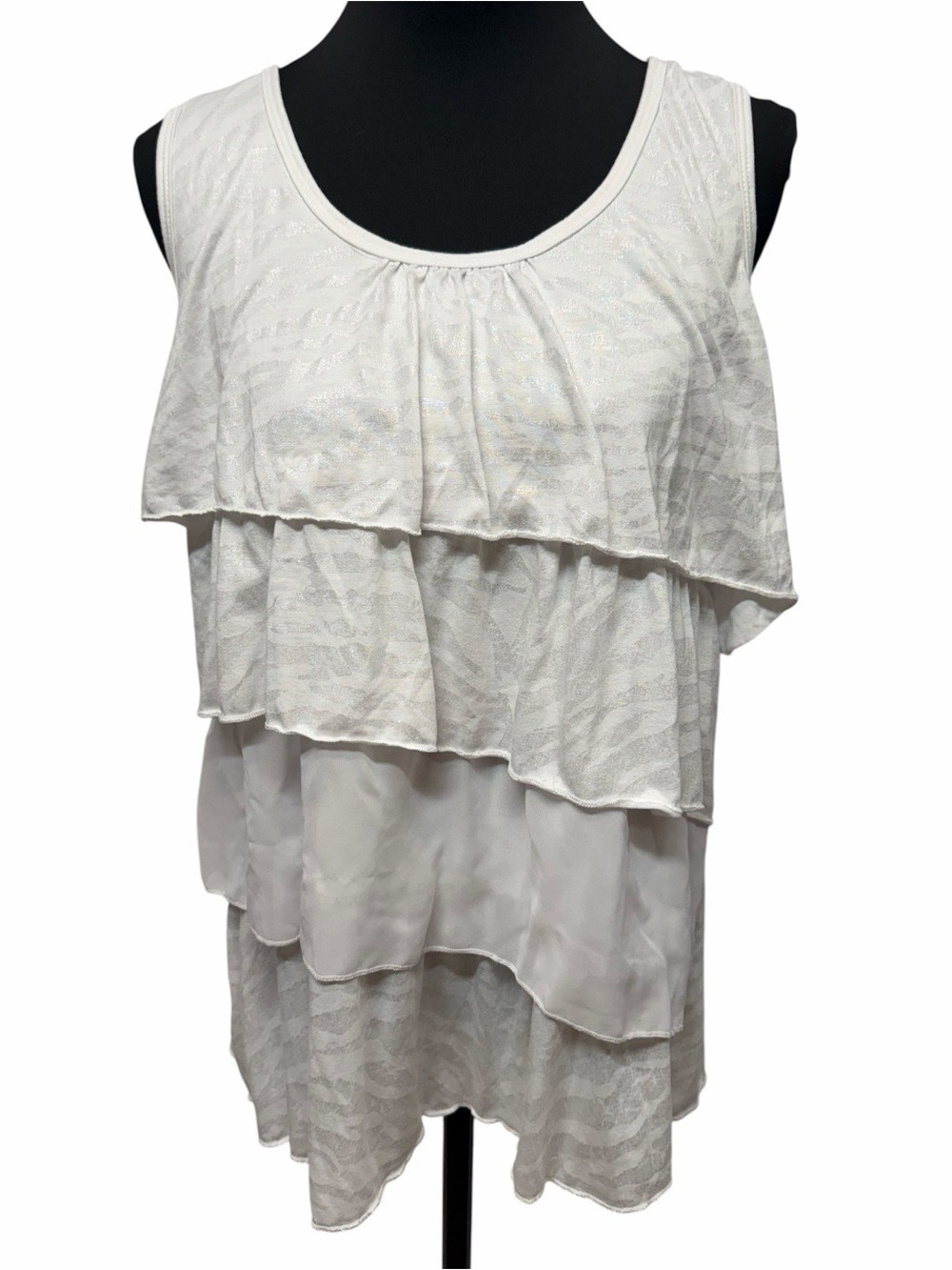 Lena Women 14 16 White Tiered Ruffle Sleeveless Layered Blouse Top